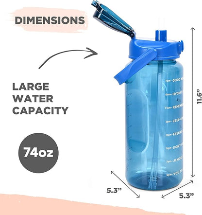 Gym Keg Plastic Water Bottles - 74 oz Bottle Jug with Sleeve & Phone Holder - BPA-free - Sweat & Leak Proof - Water Bottle with Straw and Handle for Workouts, Jogging, Travel, Gym - Blue