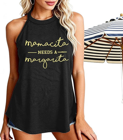 Mamacita Needs a Margarita Women Funny Shirts Workout Tops Graphic Beach Holiday Outfit Tees