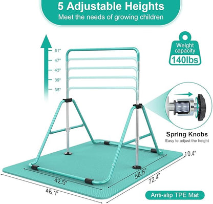 SHIWEI Gymnastics Bar for Kids, Foldable Gymnastic Bar with 5 Adjustable Height, Expandable Training Equipment for Indoor/Outdoor