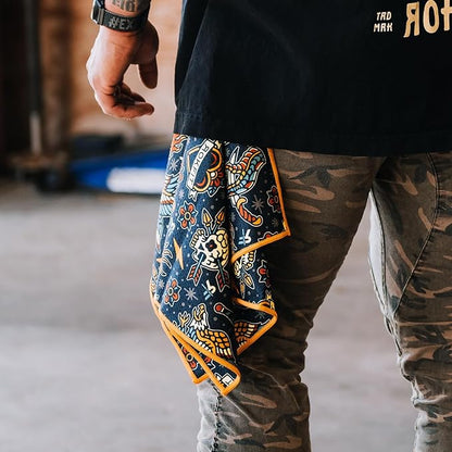 RokFit Gym & Golf Towel – Multi-Use, Quick-Dry, Durable Utility Towel with Bold Graphic and Carabiner Clip (Tattoo Flash Pattern)