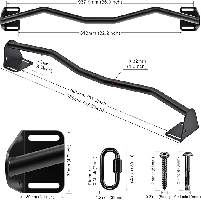 Kipika Heavy Duty Wall Mounted Doorway Pull Up Bar, Multifunctional Chin Up Bar, Portable Fitness Door Bar, Body Workout Home Gym System