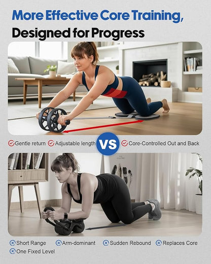 VINSGUIR Ab Roller Wheel for Beginners to Pros, Ab Roller with Adjustable & Detachable Resistance Band, Core Workout Equipment for Home Gym, Abdominal Wheel with Exercise Guide and Knee Pad, Men Women