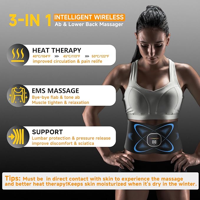 Ab Stimulator Muscle Toner, Abs Stimulator Abdominal Massage Belt with Heating for Lose Belly Fat & Cellulite Melting & Stomach Smooth & Firming, Lower Back Massager for Pain Relief Women Men Gifts