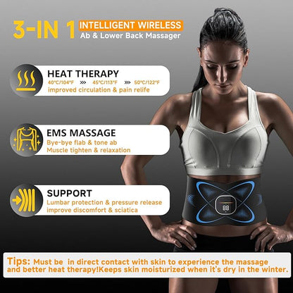 Ab Stimulator Muscle Toner, Abs Stimulator Abdominal Massage Belt with Heating for Lose Belly Fat & Cellulite Melting & Stomach Smooth & Firming, Lower Back Massager for Pain Relief Women Men Gifts