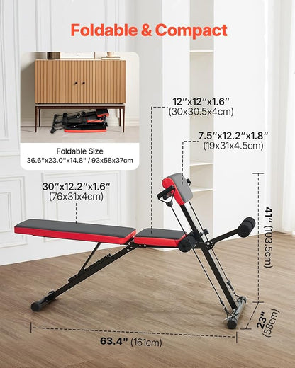 VEVOR Multi-Functional Weight Bench for Full Body Workout, Roman Chair Hyperextension Bench, Adjustable & Foldable Equipment for Back Arm Core Ab Workout, Sit Up Exercise Machine for Home Gym