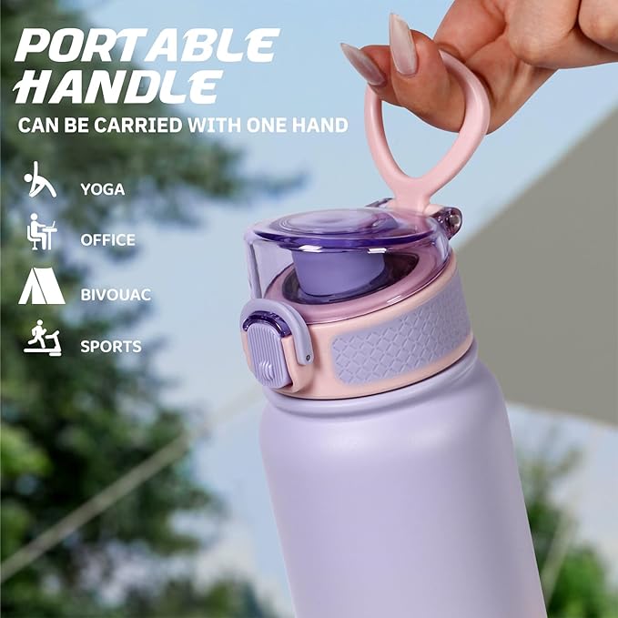 Stainless Steel Water Bottle 600ml（20oz） Insulated Water Bottle, Double Wall Stainless Steel Vacuum Bottle for Sports, Gym or Office (Purple Pink)