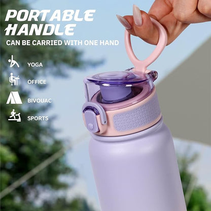 Stainless Steel Water Bottle 600ml（20oz） Insulated Water Bottle, Double Wall Stainless Steel Vacuum Bottle for Sports, Gym or Office (Purple Pink)