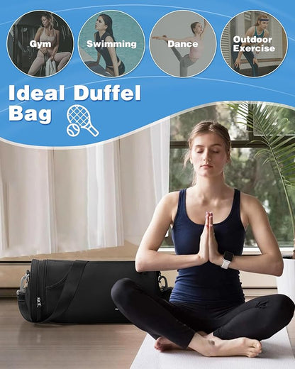 Small Gym Bag for Women,Waterproof Mini Duffle Bag Womens Spotrs WorkoutBags Small Travel Duffel Bag with Wet Pocket Carry on Weekender Bags for Dance Swimming,Gym,Yoga,Fitness Black