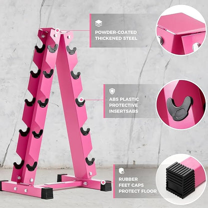 RitFit 250LB/300LB/350LB/550LB/650LB Rubber Hex Dumbbell Sets with Weights Rack, Multiple Color Choices Available, Great Gym Equipment for Home, Strength Training, Workouts