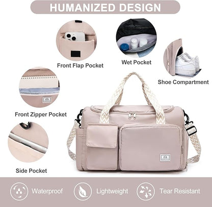 Small Gym Bag for Women, Travel Duffle Bag Carry On Weekender Bag with Shoe Compartment