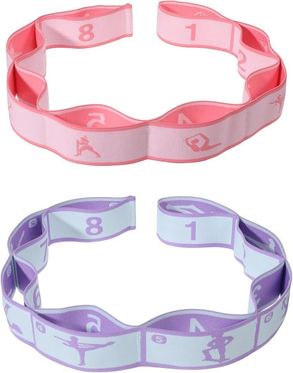 Adjustable Stretch Strap, 2 Pcs Elastic Yoga Stretching Strap with Loops 8-Loop Dance Stretch Band Stretching Bands for Flexibility Multi-Loop Exercise Bands for Pilates, Latin and Yoga
