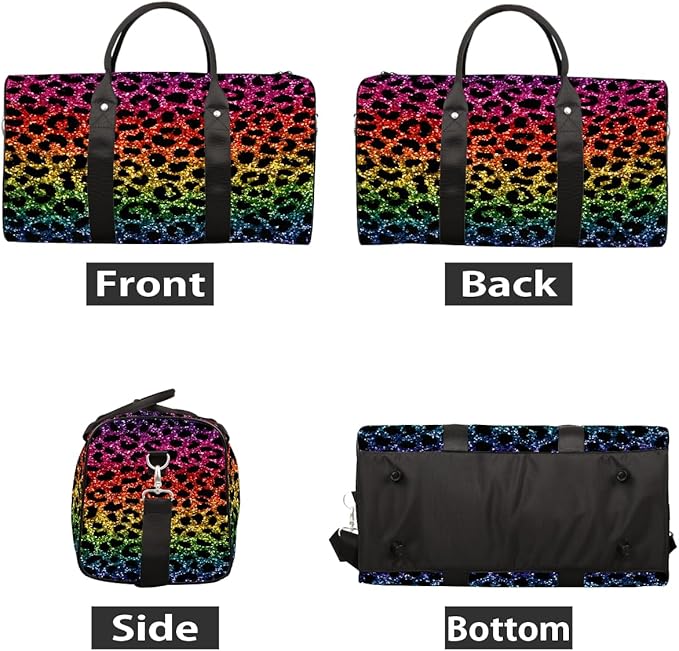 Travel Duffel Bag Colorful Animals Leopard Print Waterproof Sport Gym Bag Foldable Travel Bag Overnight Bag Weekender Bag Handbag Sports Duffle Bags for Girls Women Men Boys