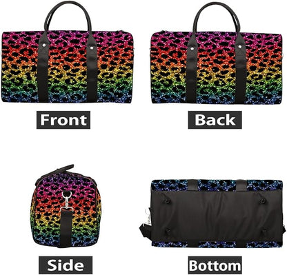 Travel Duffel Bag Colorful Animals Leopard Print Waterproof Sport Gym Bag Foldable Travel Bag Overnight Bag Weekender Bag Handbag Sports Duffle Bags for Girls Women Men Boys