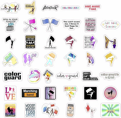 BulbaCraft 100Pcs Color Guard Stickers for Water Bottle and Laptop - Color Guard Party Supplies & Decorations, Waterproof Vinyl Decals, Marching Band and Flag Stickers, Gifts for Women & Men