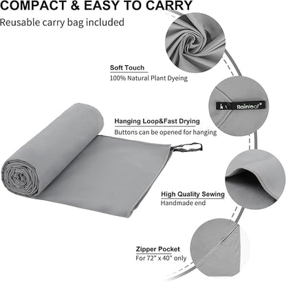Rainleaf Microfiber Towel Perfect Travel & Gym & Camping Towel. Quick Dry - Super Absorbent - Ultra Compact - Lightweight. Suitable for Trip, Beach, Shower, Backpacking, Pool