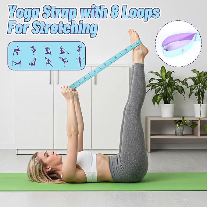 Yoga Straps for Stretching, 11 Loops Stretch Band for Yoga, Pilates, Ballet, Fitness and Physical Therapy Elastic Stretching Strap Trainer Resistance Stretch Assist Belt for Flexibility