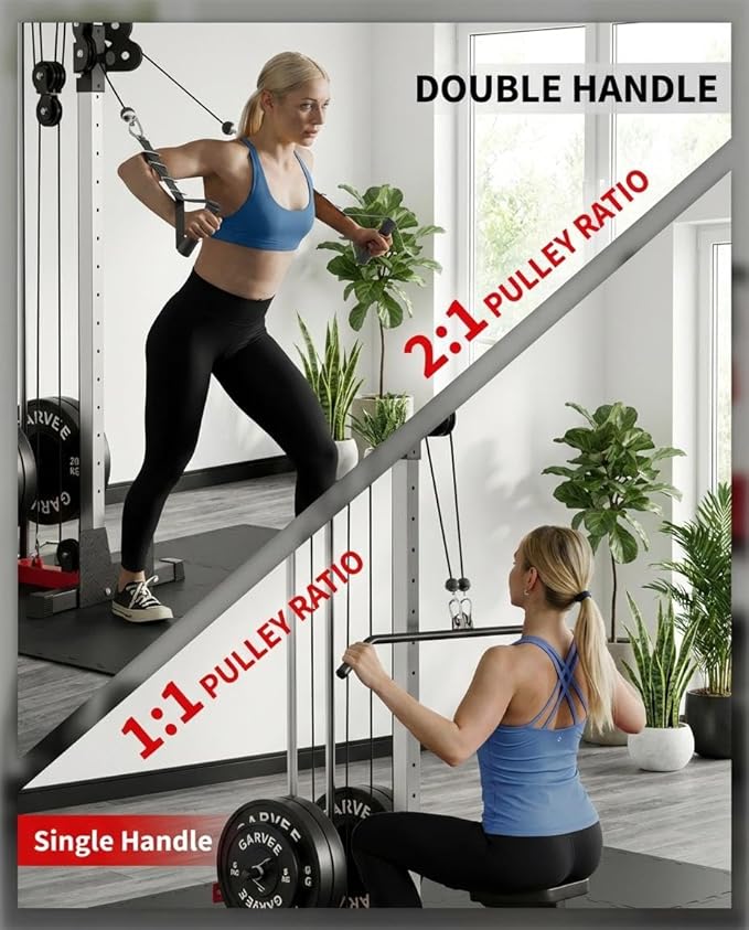 Wall Mounted Cable Machine for Home Gym, 19-Position High & Low Cable Machine with Dual Pulley System,LAT Pulldown, 400Lb Capacity, Space Saving Strength Training Equipment for Garage & Home