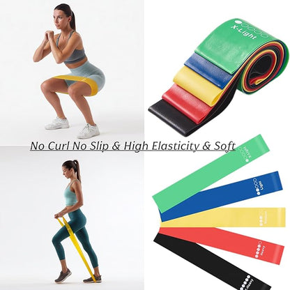 Resistance Loop Bands 5 Pack, Non-Slip Non-Roll TPE Exercise Bands for Yoga, Pilates, Home Workout, Strength Training, Stretching, Ideal for Glute, Leg, Arm, Hip Fitness