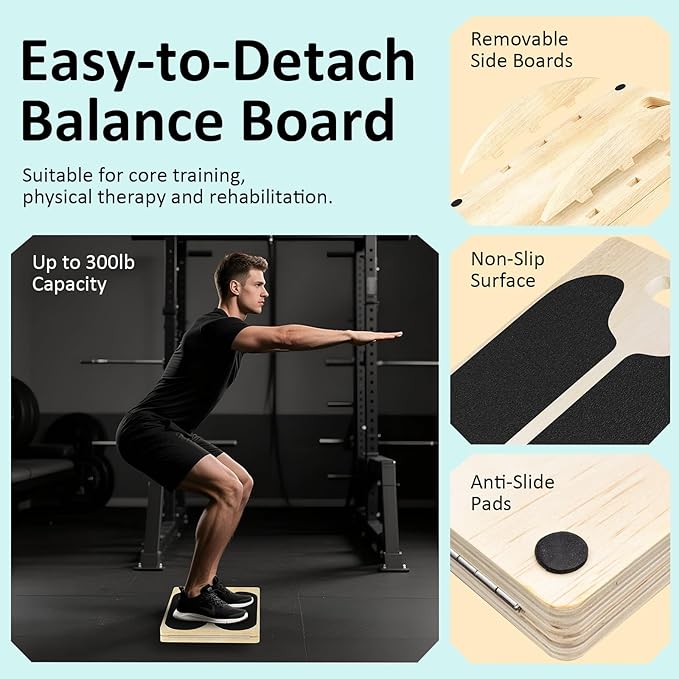 MPortable Wooden Slant & Balance Board for Calf Stretch, Squats, Pilates & Therapy. Multi-angle adjustable, anti-slip, ergonomic design. 350LBS capacity for legs, knees & core training.