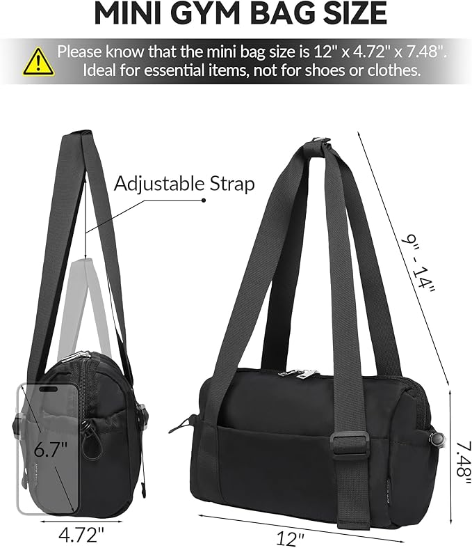 Small Gym Bag for Women Mini Duffle Bag with Wet Compartment, Lightweight Waterproof Cute Tote for Girls Workout Sport Travel, Black