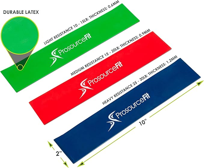ProsourceFit Loop Resistance Bands Set of 3, 2-inch Wide for Leg Exercises and Physical Therapy