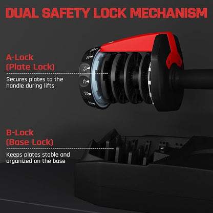 Yaheetech Adjustable Dumbbell Set 28/40/52.5/90LBS Adjustable Dumbbells Fast Adjust Dumbbell Weight Set with Anti-Slip Handle and Tray for Men/Women Home Gym Strength Training Equipment Single/Pair