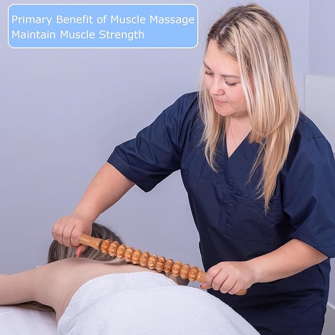 Wooden Muscle Massage Roller Stick for Athletes, Relief Muscle Soreness, Cellulite Massager, Fascia Roller for Physical Therapy