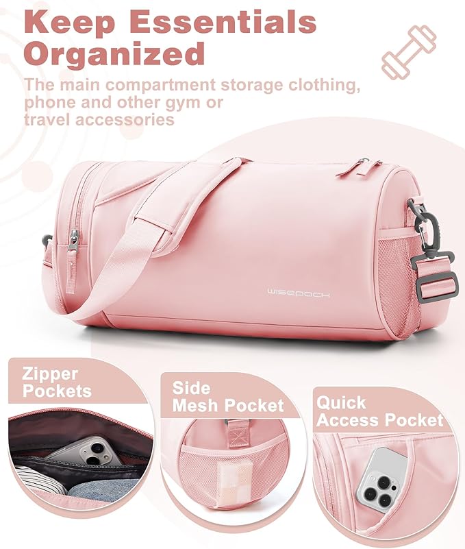 Small Gym Bag for Women,Waterproof Mini Duffle Bag Womens Spotrs Workout Bags Small Travel Duffel Bag with Wet Pocket Carry on Weekender Bags for Dance Swimming,Gym,Yoga,Fitness Pink