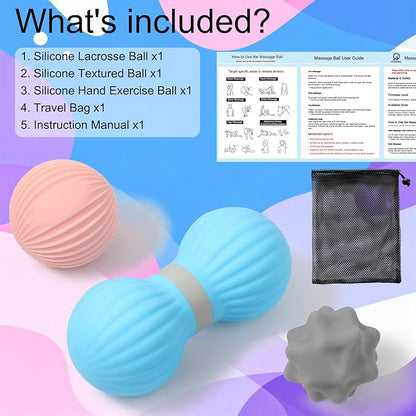 HODEMI Peanut Massage Ball Set, 3 Pack Peanut Roller, Textured Massage Ball & Trigger Point Ball for Deep Tissue Massage and Myofascial Release for Back, Neck, Hip and Foot with Mesh Bag