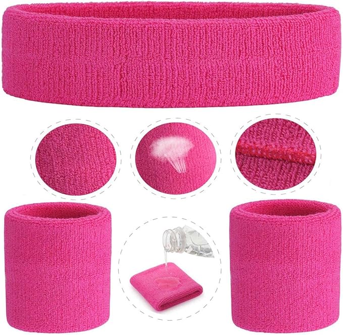 ONUPGO Sweatband Set Sports Headband Wristband Set Sweatbands Terry Cloth Wristband Wrist Sweatband Headbands Moisture Wicking Sweat Absorbing Head Band
