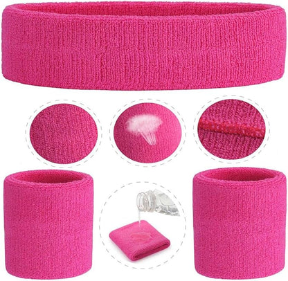 ONUPGO Sweatband Set Sports Headband Wristband Set Sweatbands Terry Cloth Wristband Wrist Sweatband Headbands Moisture Wicking Sweat Absorbing Head Band