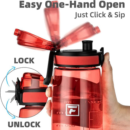 Fanhaw 32 oz Tritan Water Bottle with Chug Lid - Clear, BPA-Free, Lightweight, Wide Mouth, Leak-Proof, Perfect for Gym, Travel, School, Office, and Sports (Red)