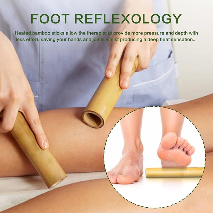 4PCS Hollow Bamboo Massage Sticks 100% Natural Bamboo Massage Tools Full Body Guasha Rollers Tools for Relaxing Muscles/Deep Tissue Massage/Body Shaping/Fatigue Relief (Includes Carry Bag)