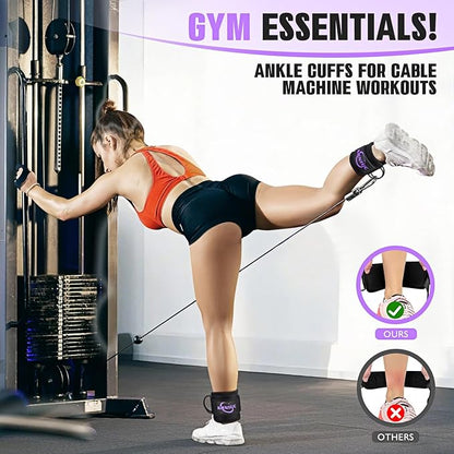 Ankle Resistance Bands with Cuffs, Resistance Bands for Working Out, Home Gym Workout Equipment for Women, Pilates Exercise, Hip, Leg, Glute Ankle Weights Training- Exercise Guides Included