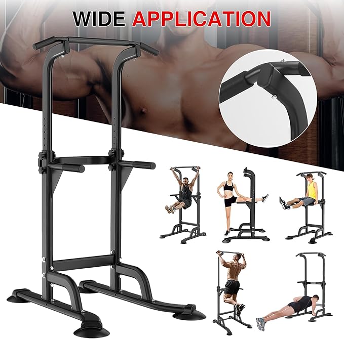 Freestanding Power Tower Pull Up & Dip Station for Home Gym, Adjustable Height Chin Up Bar with 300 Lb Capacity - Multifunctional Strength Training Equipment for Men, Women, Teens