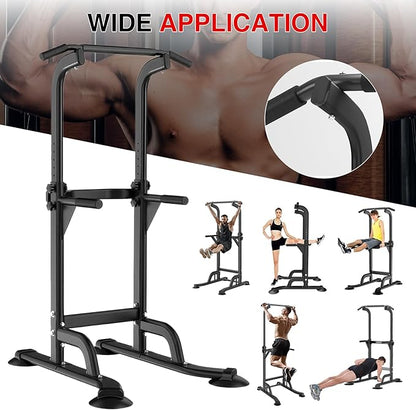 Freestanding Power Tower Pull Up & Dip Station for Home Gym, Adjustable Height Chin Up Bar with 300 Lb Capacity - Multifunctional Strength Training Equipment for Men, Women, Teens