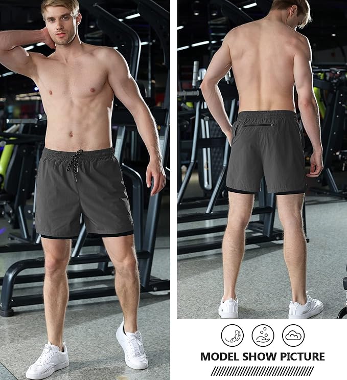 Aolesy Men's 2 in 1 Running Shorts 5" Workout Gym Athletic Shorts for Men Quick Dry Lightweight Training Shorts with Pockets