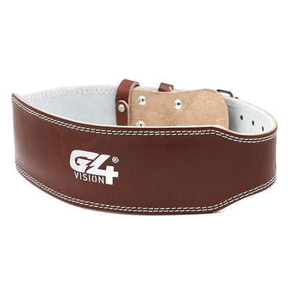 G4 Vision Genuine Leather Adjustable Weightlifting Belt 4 Gym Fitness Bodybuilding Powerlifting Deadlifting Thrusters Back Support Heavy Workout (Large, Brown)