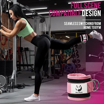 Slim Panda Ankle Strap for Cable Machine,Ankle Cuff for Kickbacks, Booty Hip Abductors,Glute Workouts, Leg Extensions, Curls for Men and Women, Adjustable with Double D-Rings
