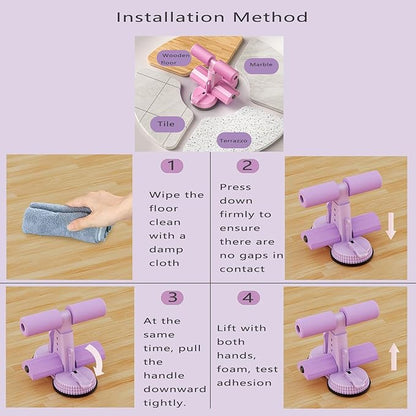 Ab Training Auxiliary Device, Foldable Ab Trainer- Sit Up Bar Assistance Device with 2 Suction Cups, Adjustable Sit Up Machine with Resistance Band, Full Body Muscles Training for Women & Men, Exercise Equipment for Home Workouts