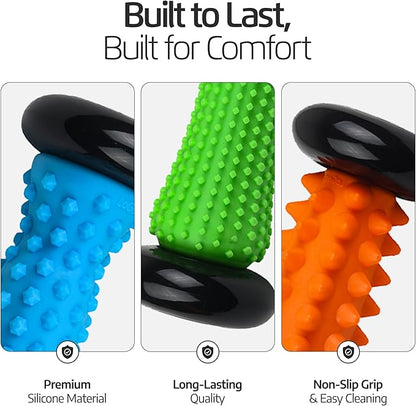 Logest Foot Massage Roller - for Trigger Point Therapy, Injury Rehabilitation & Deep Tissue Massage - Prevent Stiffness & Improve Strength - Silicon with Nodules (Orange - Blue - Green 3 Pack)