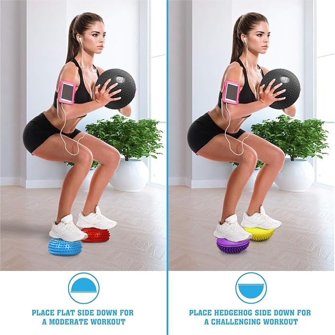 Yes4All Hedgehog Balance Pods for Exercise, Core Body Balancing, Balance Pods for Youth & Adults with Hand Pump - Set of 5