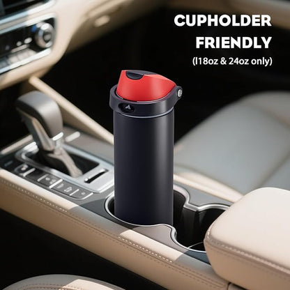 POWCAN 18 oz Stainless Steel Water Bottle: 2-in-1 Push-Button Spout & Quick-Flip Straw, Leakproof, Cold 24Hrs, Fits Car Cup Holder, Insulated Vacuum Flask for Sports, Trip, School Gift (Storm Hammer)
