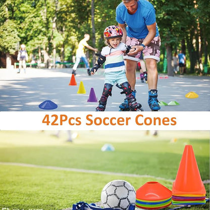 Soccer Cones Set, 84/42Pcs 7"/9" Cones Sports + Disc Cones, Cones for Sports with Carry Bag, Training Cones, Soccer Cones for Training, Plastic Soccer Cones for Drills
