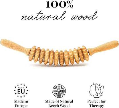 Tuuli Wooden Massage Roller for Waist and Thigh, Multi-Functional Body Roller for Cellulite Reduction and Muscle Tension, Natural Massager for Women and Men (Curved)