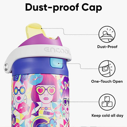 ENCOOL Leakproof Insulated Water Bottle with Straw Dual-Sip Water Bottle Bag-Safe Design for Work, Commute & Gym – Keeps Drinks Cold All Day, 24 oz, Neon Sweetheart