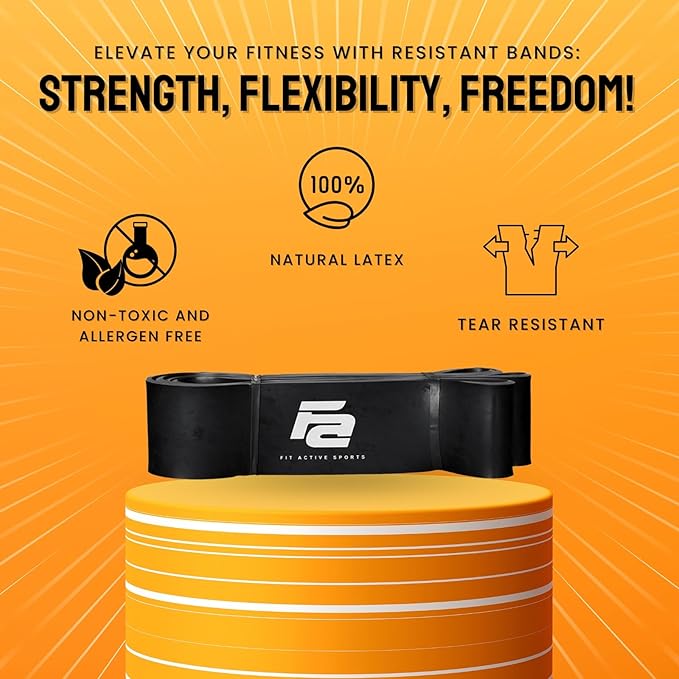 Fit Active Sports Resistance Workout Exercise Bands for Home, Gym, Stretching, Strength Training, Weightlifting, Pull Up Assist - Indoor and Outdoor Use
