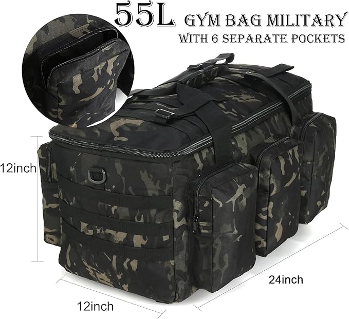 3 In 1 Military Duffel Bag 50L Gym Bag for Men Convertible Weekender Backpack for Sports Travel Basketball