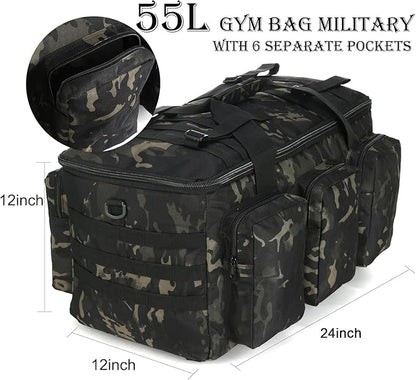 3 In 1 Military Duffel Bag 50L Gym Bag for Men Convertible Weekender Backpack for Sports Travel Basketball