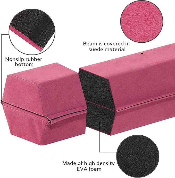 FBSPORT 8ft/9ft/9.5ft Balance Beam Folding Gymnastics Beam Foam Balance Floor Beam Equipment for Kids Adults, Suede Cover Anti Slip Base with Carry Bag for Home School Gym Training